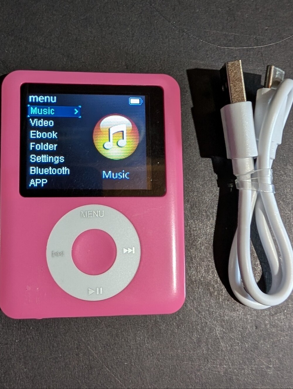 Portable Music Player With USB Cord Pink Tested Works Music Video Bluetooth MP3